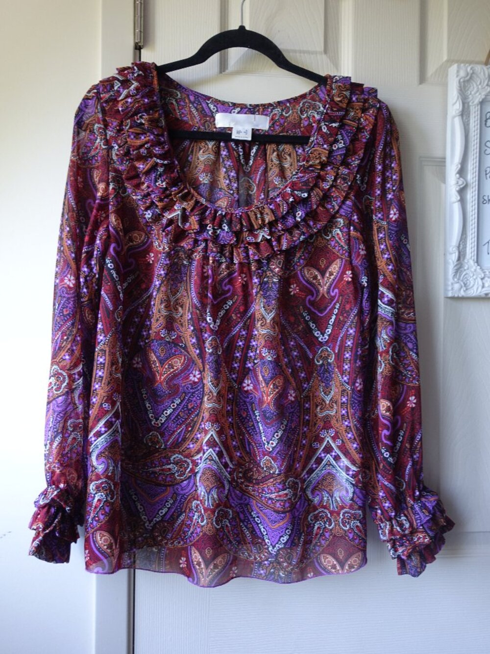 mac & jac Purple Paisley Ruffle Neck Blouse